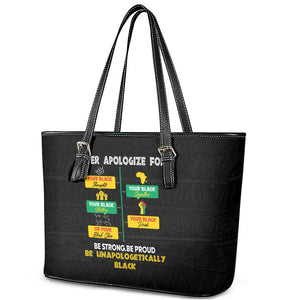 Never Apologize For Your Pride Leather Tote Bag African Black History