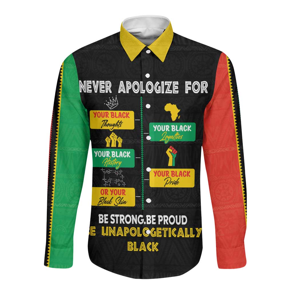 Never Apologize For Your Pride Long Sleeve Button Shirt African Black History
