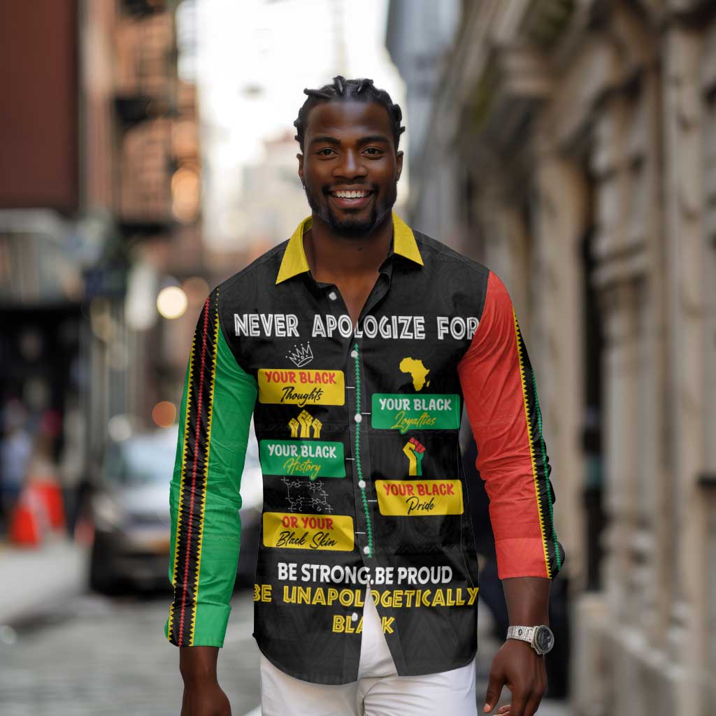 Never Apologize For Your Pride Long Sleeve Button Shirt African Black History