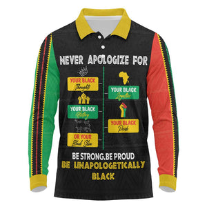 Never Apologize For Your Pride Long Sleeve Polo Shirt African Black History