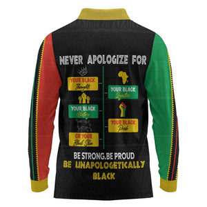 Never Apologize For Your Pride Long Sleeve Polo Shirt African Black History