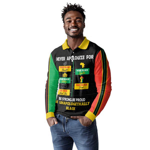 Never Apologize For Your Pride Long Sleeve Polo Shirt African Black History