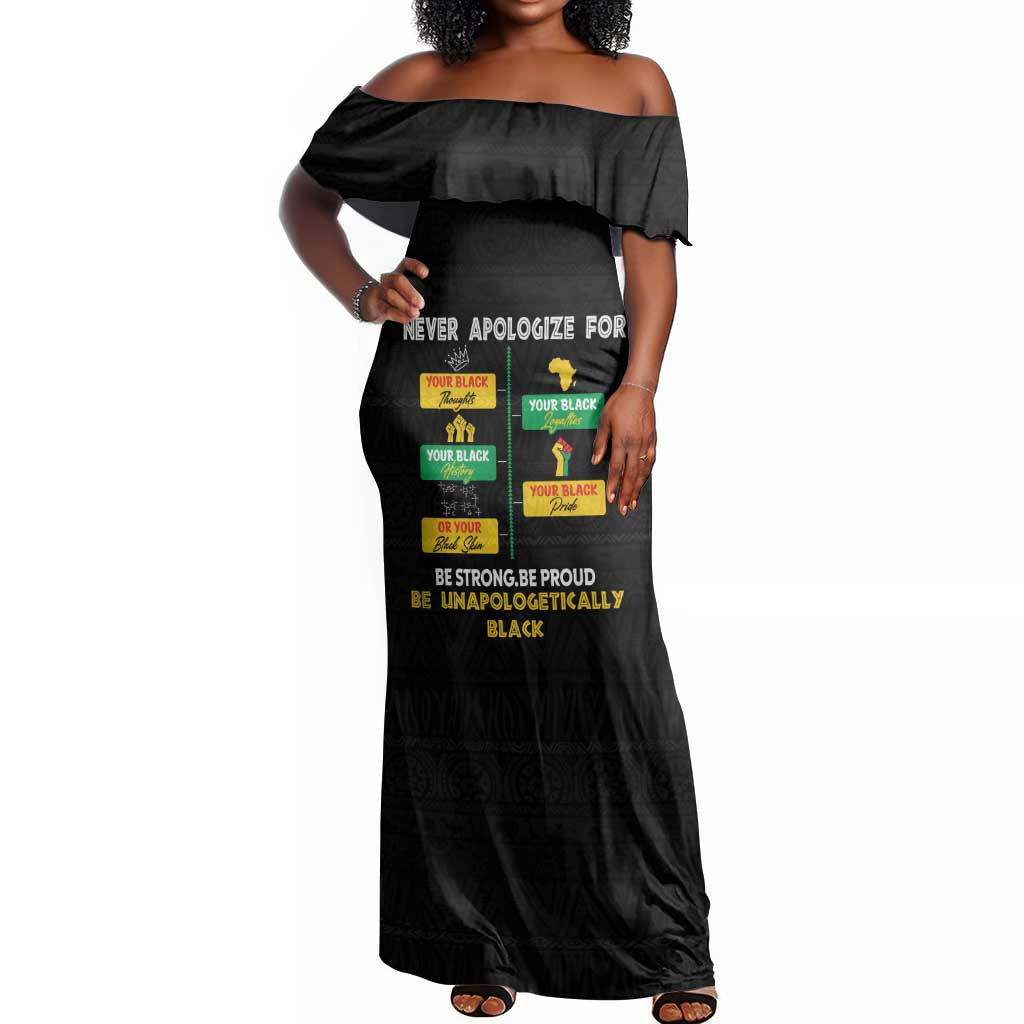 Never Apologize For Your Pride Off Shoulder Maxi Dress African Black History