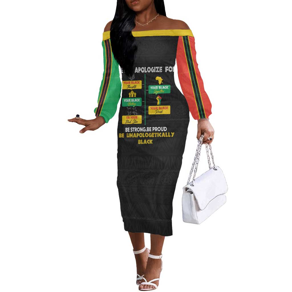 Never Apologize For Your Pride Off The Shoulder Long Sleeve Dress African Black History