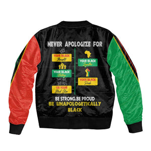 Never Apologize For Your Pride Sleeve Zip Bomber Jacket African Black History