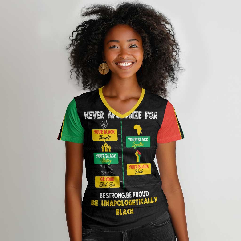 Never Apologize For Your Pride Women V-Neck T-Shirt African Black History