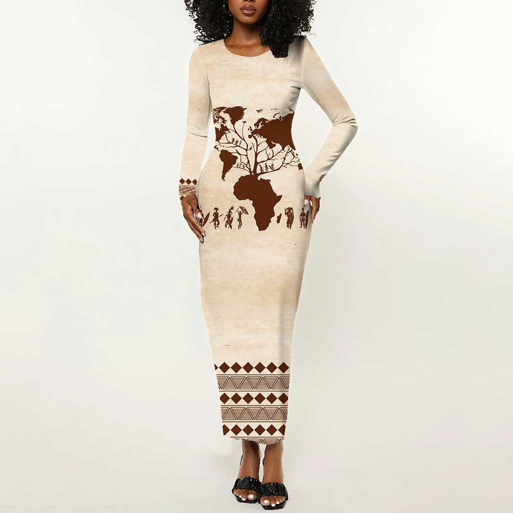 Root Africa Long Sleeve Bodycon Dress African Map