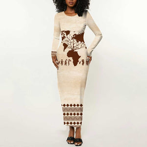 Root Africa Long Sleeve Bodycon Dress African Map