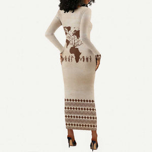 Root Africa Long Sleeve Bodycon Dress African Map