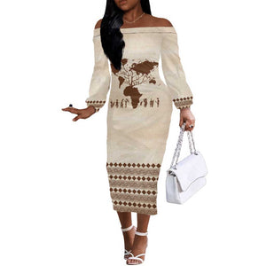 Root Africa Off The Shoulder Long Sleeve Dress African Map