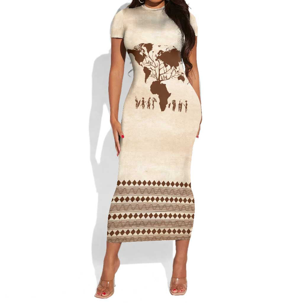 Root Africa Short Sleeve Bodycon Dress African Map