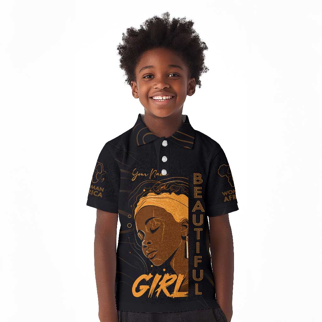 Personalized Beautiful Black Girl Kid Polo Shirt - Women of Africa Design