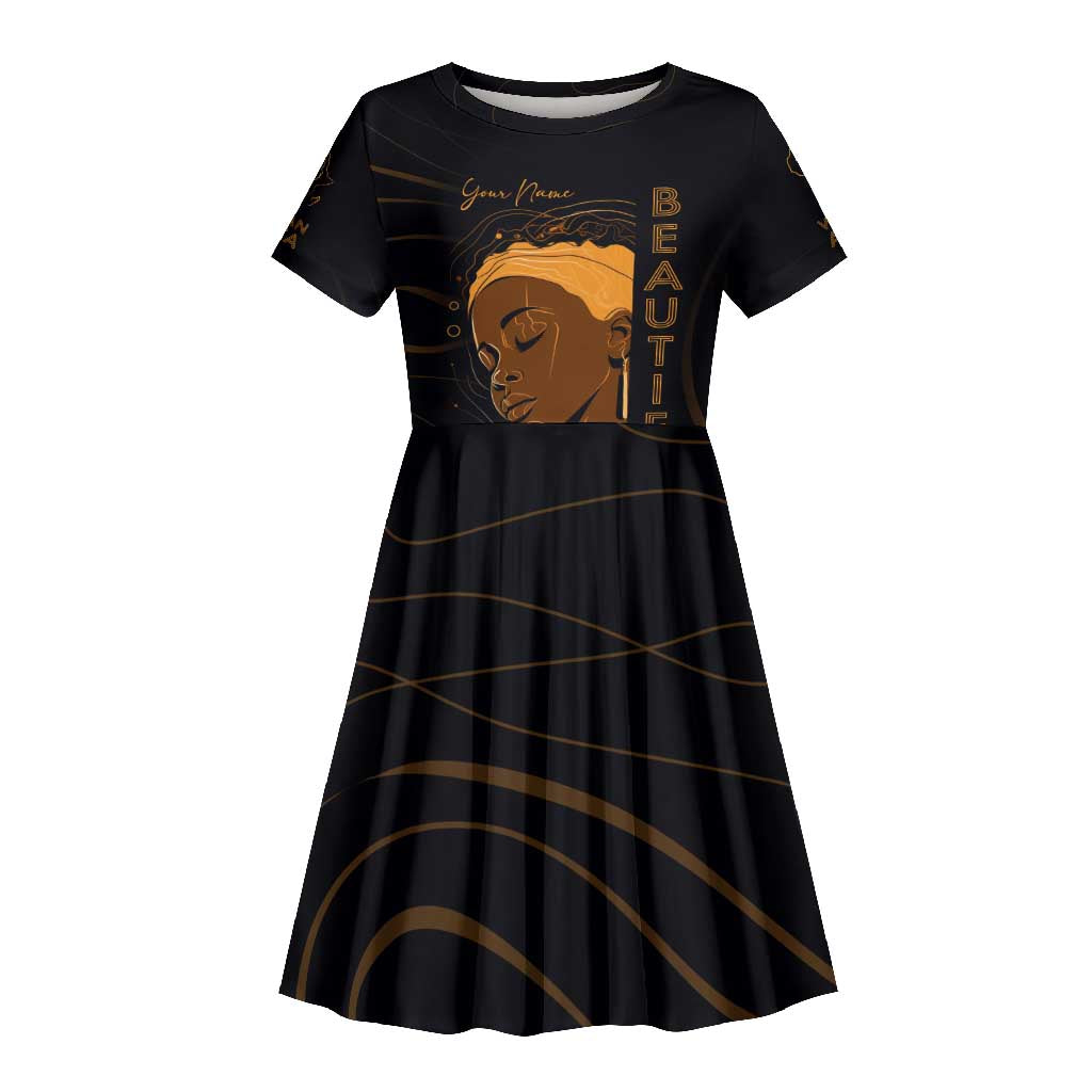 Personalized Beautiful Black Girl Kid Short Sleeve Dress - Women of Africa Design