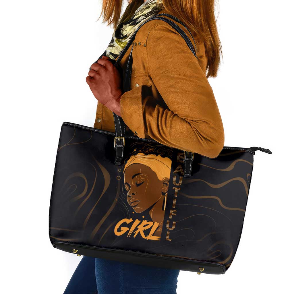 Personalized Beautiful Black Girl Leather Tote Bag - Women of Africa Design