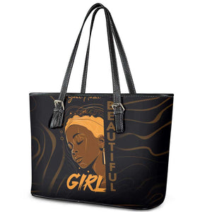 Personalized Beautiful Black Girl Leather Tote Bag - Women of Africa Design