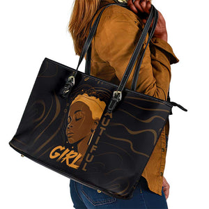 Personalized Beautiful Black Girl Leather Tote Bag - Women of Africa Design