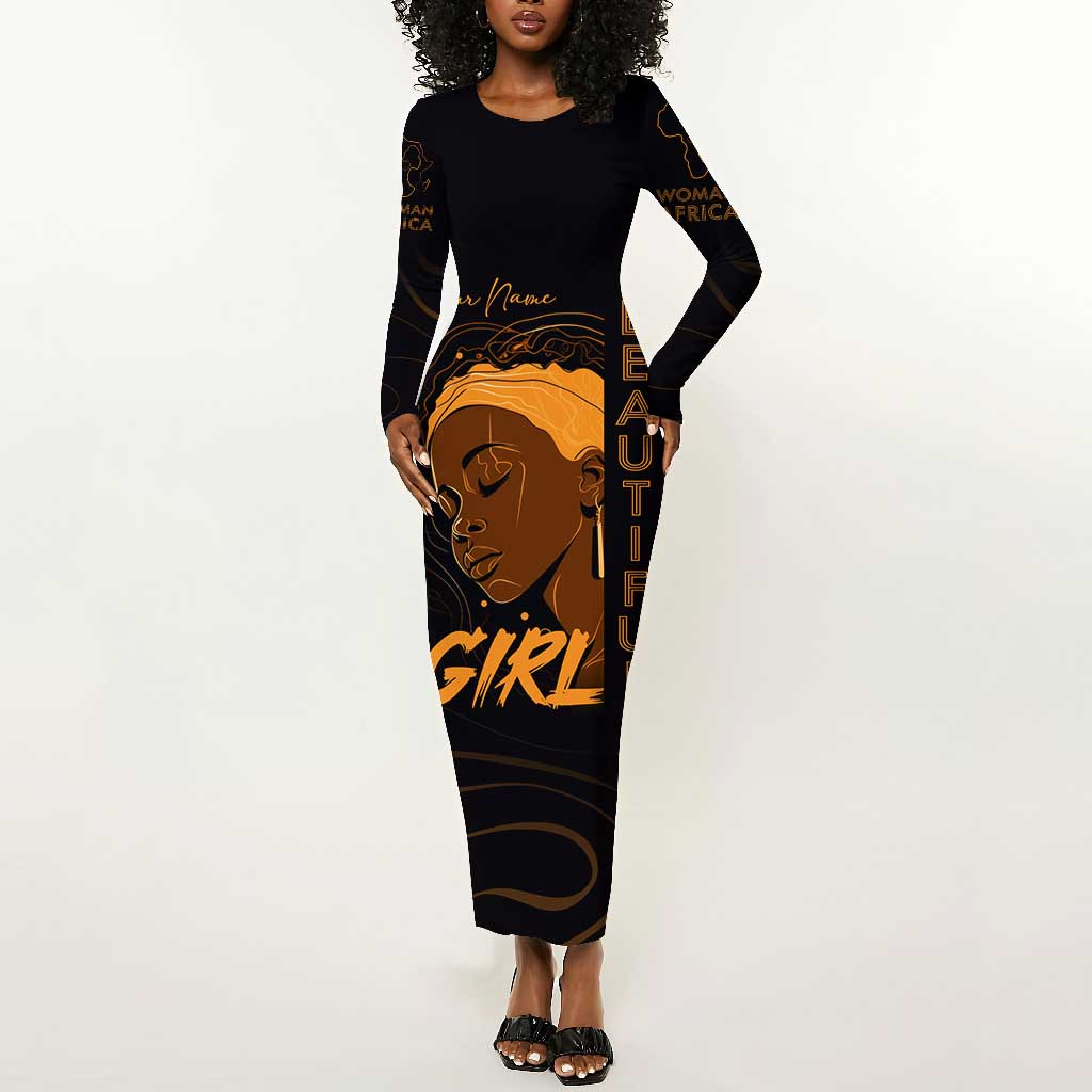 Personalized Beautiful Black Girl Long Sleeve Bodycon Dress - Women of Africa Design