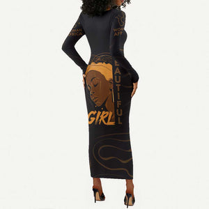 Personalized Beautiful Black Girl Long Sleeve Bodycon Dress - Women of Africa Design