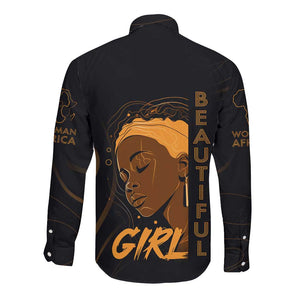 Personalized Beautiful Black Girl Long Sleeve Button Shirt - Women of Africa Design