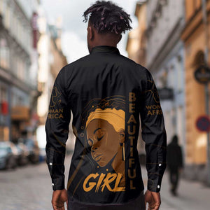 Personalized Beautiful Black Girl Long Sleeve Button Shirt - Women of Africa Design