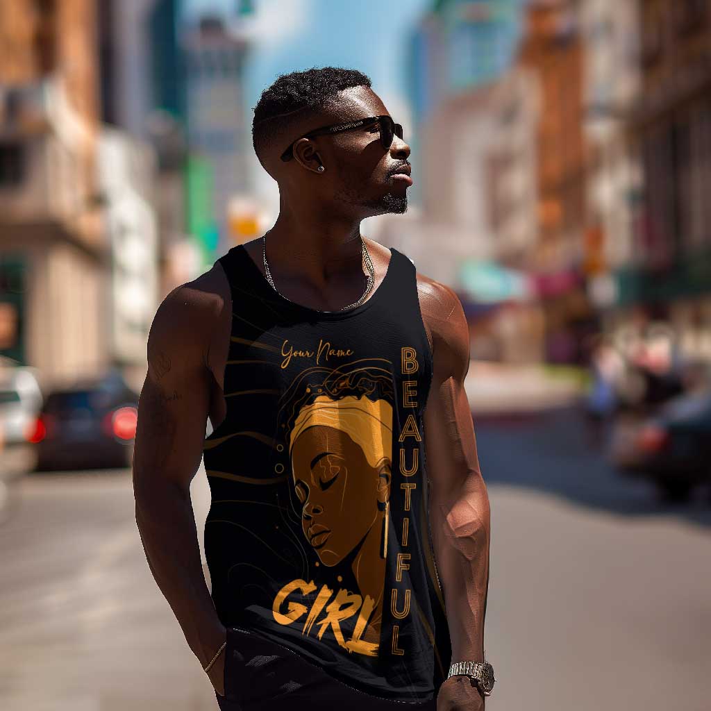 Personalized Beautiful Black Girl Men Tank Top - Women of Africa Design