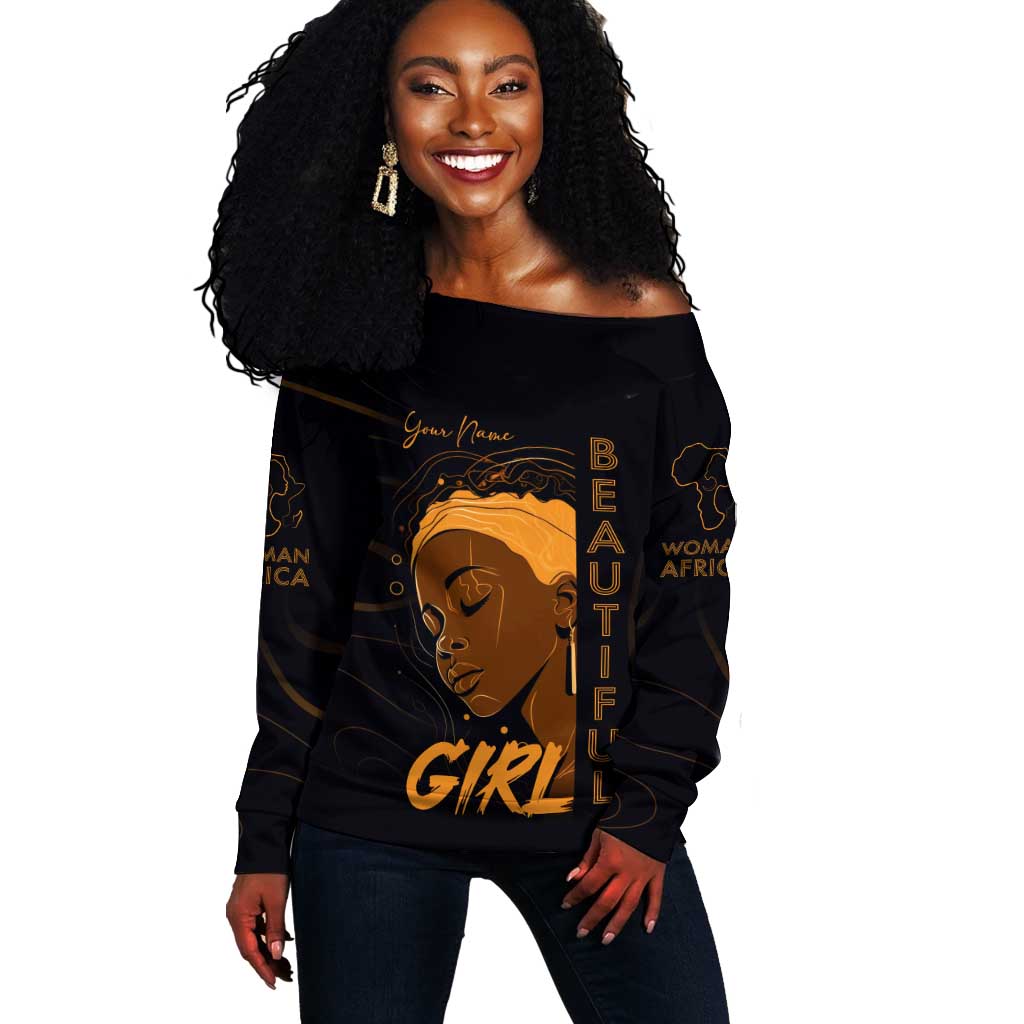 Personalized Beautiful Black Girl Off Shoulder Sweater - Women of Africa Design