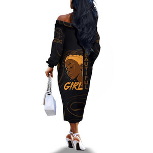 Personalized Beautiful Black Girl Off The Shoulder Long Sleeve Dress - Women of Africa Design