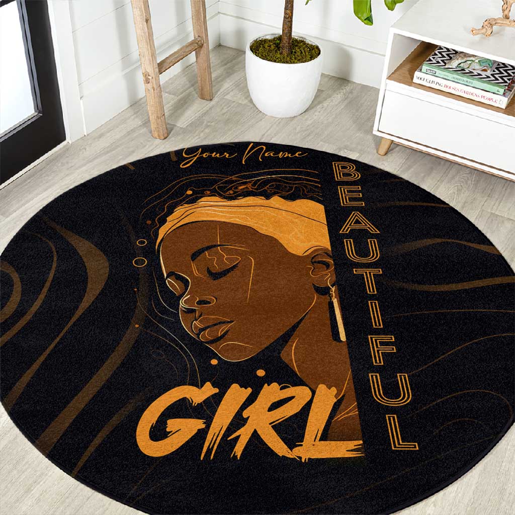 Personalized Beautiful Black Girl Round Carpet - Women of Africa Design