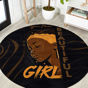 Personalized Beautiful Black Girl Round Carpet - Women of Africa Design