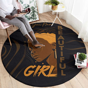 Personalized Beautiful Black Girl Round Carpet - Women of Africa Design