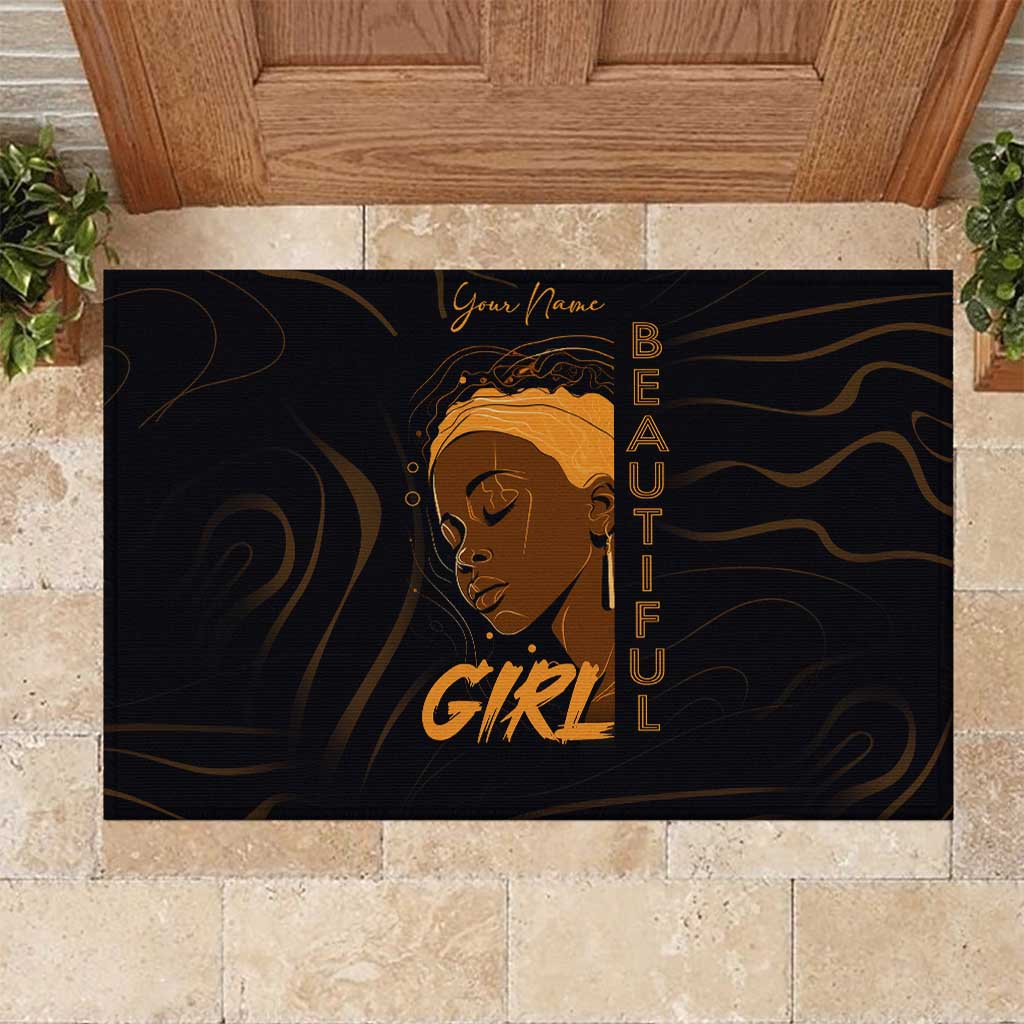 Personalized Beautiful Black Girl Rubber Doormat - Women of Africa Design