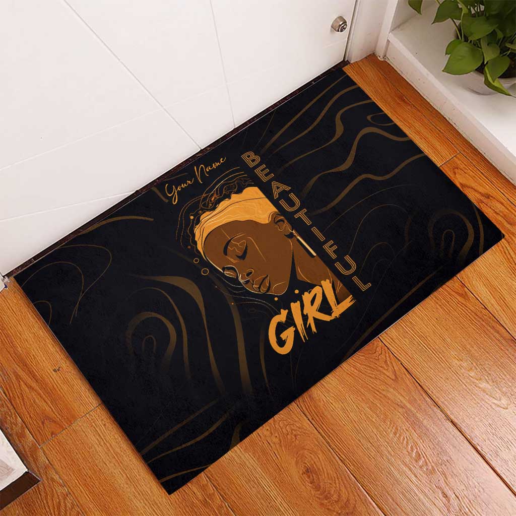 Personalized Beautiful Black Girl Rubber Doormat - Women of Africa Design