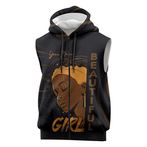 Personalized Beautiful Black Girl Sleeveless Zip Hoodie - Women of Africa Design - African Pride