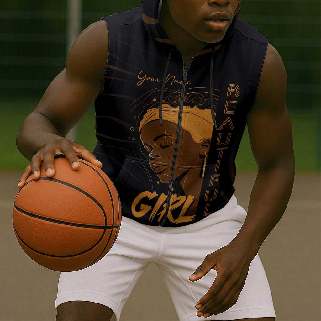Personalized Beautiful Black Girl Sleeveless Zip Hoodie - Women of Africa Design - African Pride