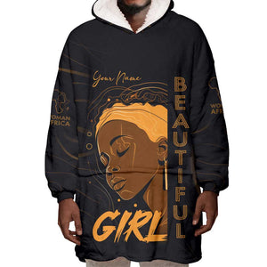 Personalized Beautiful Black Girl Wearable Blanket Hoodie - Women of Africa Design