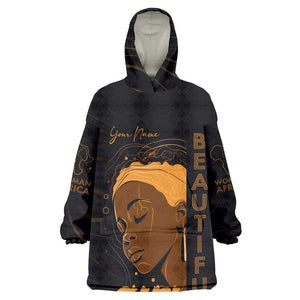 Personalized Beautiful Black Girl Wearable Blanket Hoodie - Women of Africa Design