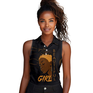 Personalized Beautiful Black Girl Women Sleeveless Polo Shirt - Women of Africa Design