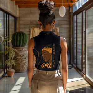 Personalized Beautiful Black Girl Women Sleeveless Polo Shirt - Women of Africa Design