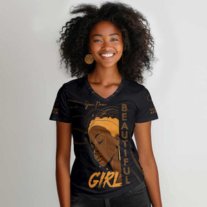 Personalized Beautiful Black Girl Women V-Neck T-Shirt - Women of Africa Design