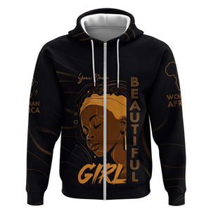 Personalized Beautiful Black Girl Zip Hoodie - Women of Africa Design