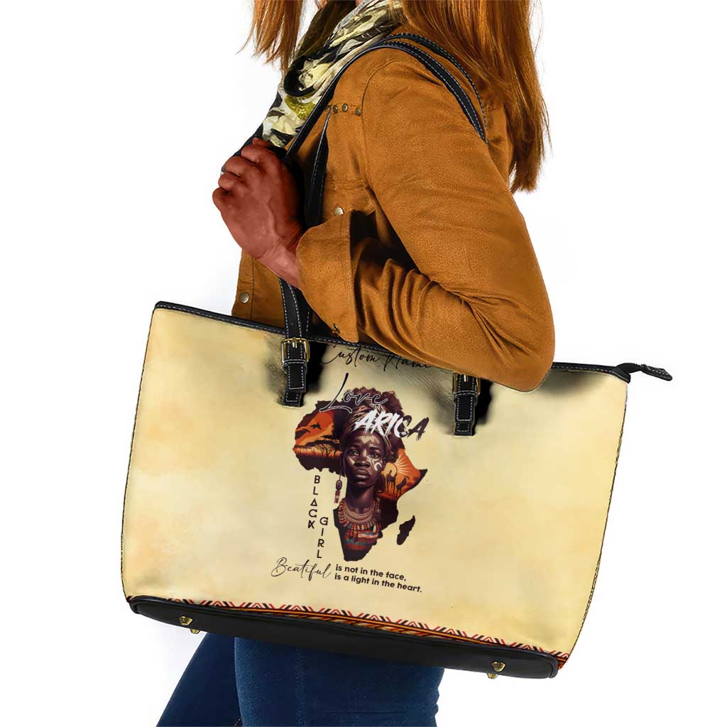 Love Africa Leather Tote Bag - Personalized Beautiful Black Girl