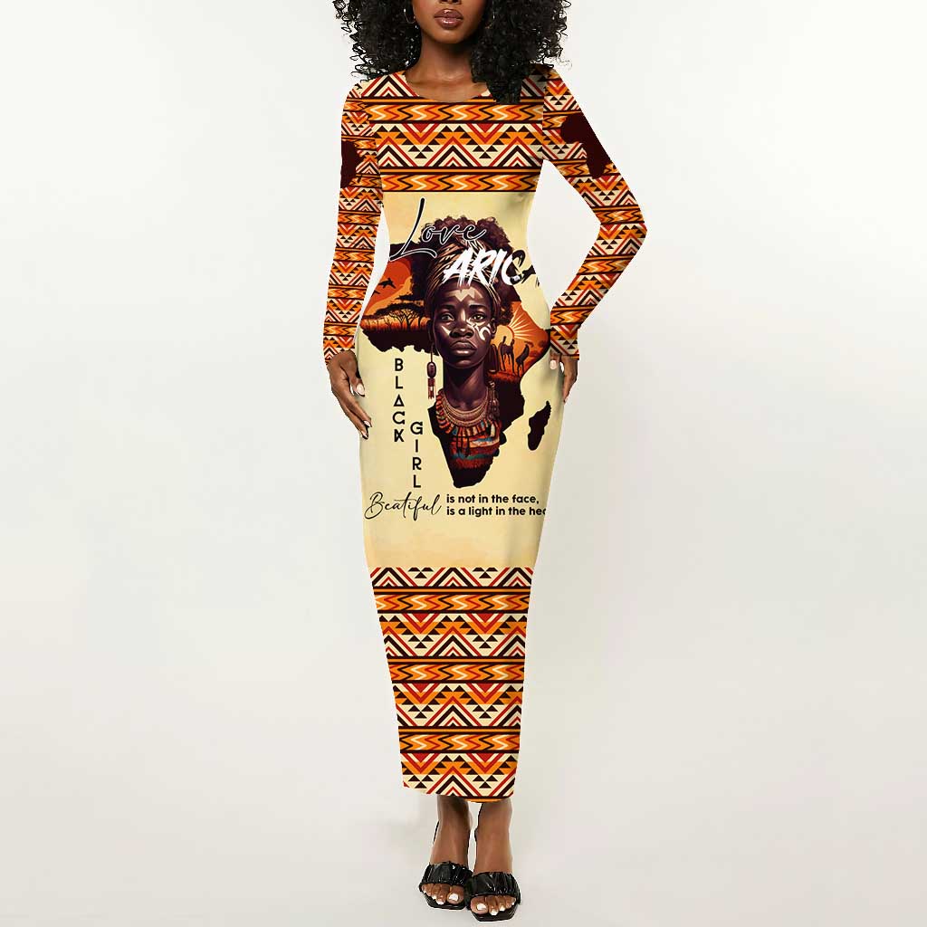 Love Africa Long Sleeve Bodycon Dress - Personalized Beautiful Black Girl