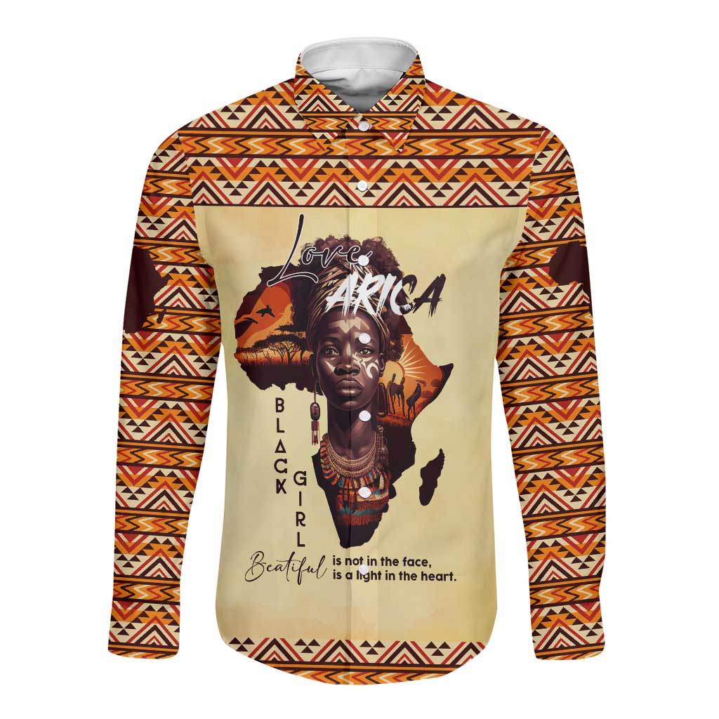 Love Africa Long Sleeve Button Shirt - Personalized Beautiful Black Girl