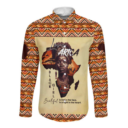 Love Africa Long Sleeve Button Shirt - Personalized Beautiful Black Girl