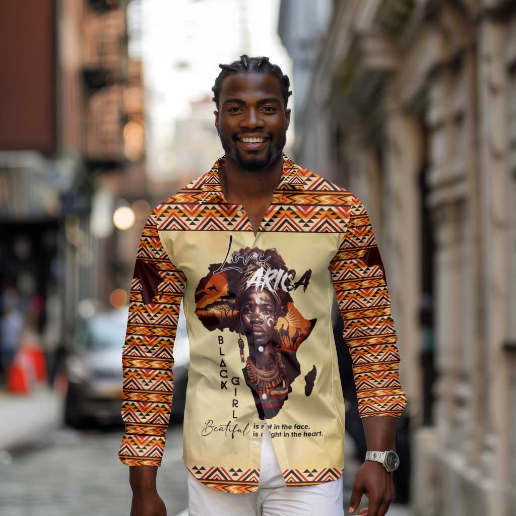 Love Africa Long Sleeve Button Shirt - Personalized Beautiful Black Girl