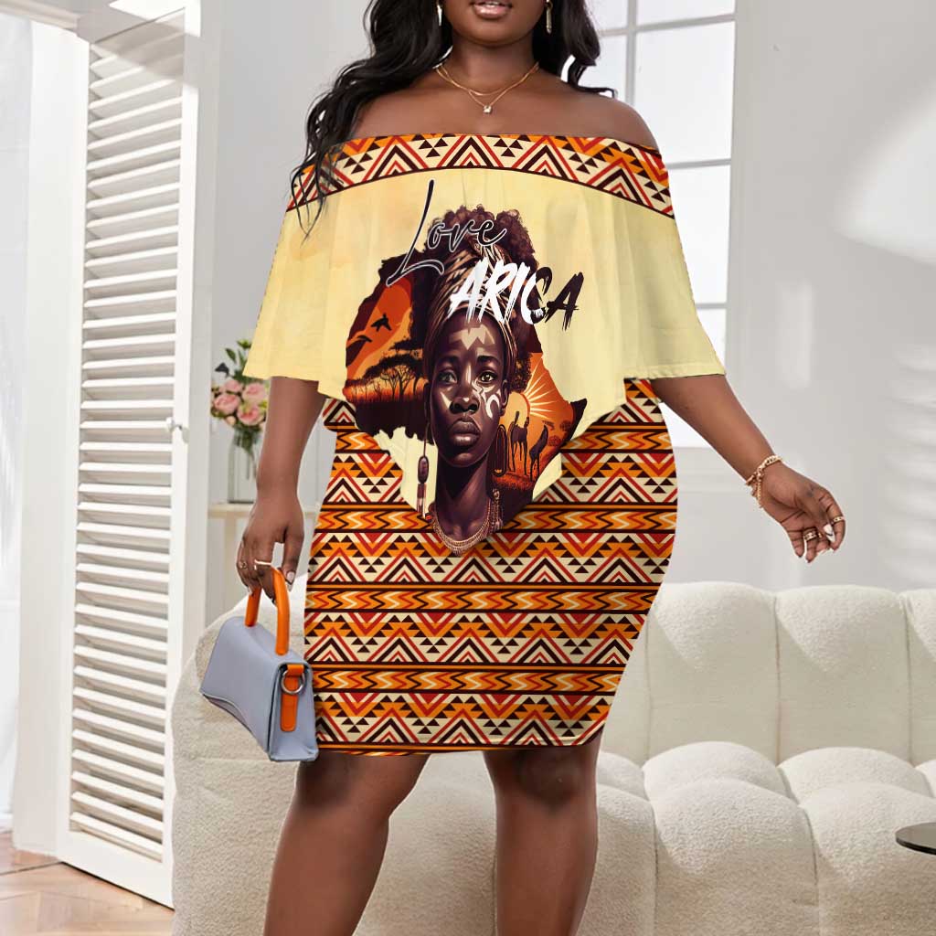 Love Africa Off Shoulder Short Dress - Personalized Beautiful Black Girl