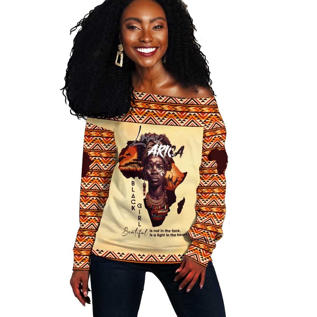 Love Africa Off Shoulder Sweater - Personalized Beautiful Black Girl