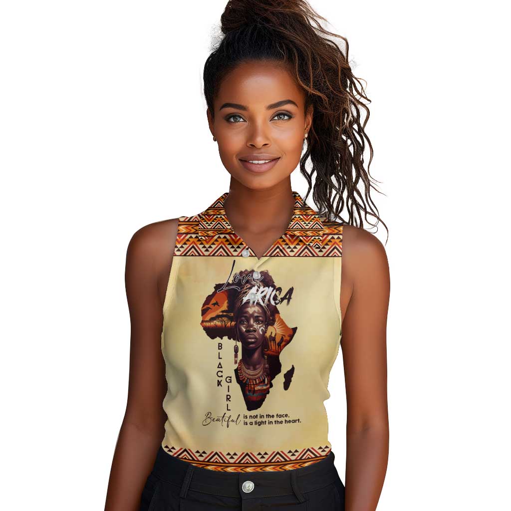 Love Africa Women Sleeveless Polo Shirt - Personalized Beautiful Black Girl