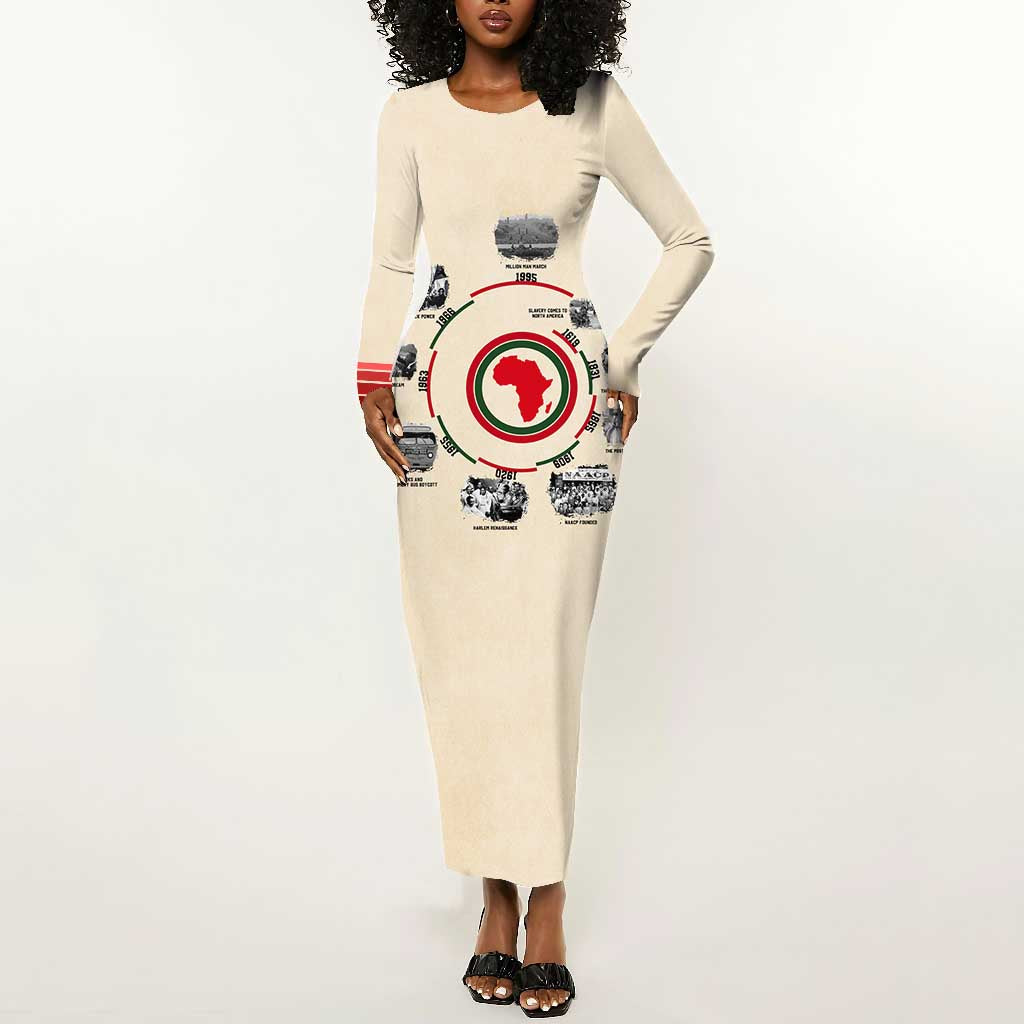 Black History Milestones - African Timeline Long Sleeve Bodycon Dress