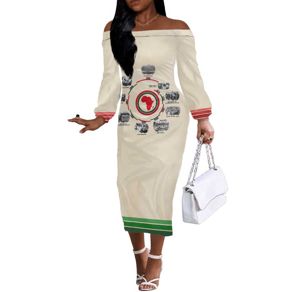 Black History Milestones - African Timeline Off The Shoulder Long Sleeve Dress